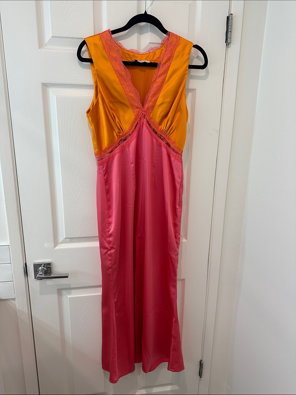 Never Fully Dressed Two-Tone Satin & Lace Chemise in Pink and Orange